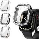 Tensea [3Pack for Apple Watch Screen Protector Case SE 2nd Generation 6 5 4 40mm Accessories, iWatch Diamond Bumper Case Built-in Tempered Glass Film, Protective Bling Face Cover for Women, 40 mm (Clear/Black/Starlight)