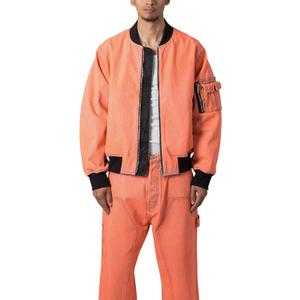mnml Men's Denim Bomber Jacket (Medium, Orange)