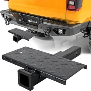 Nilight Hitch Extender with Step 2" Receiver 14"x7" Anti-Slip Diamond Plate | 4000 lbs Towing/400 lbs Tongue Weight Heavy Duty Steel Bumper Guard for Truck SUV