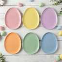 Jinei 6 Pcs Easter Pastel Ceramic Dessert Plates 7.8inch Easter Egg Shaped Ceramic Serving Candy Dishes Eggs Dinner Tray Salad Plates Dinnerware for Spring Garden Tea Party Supplies