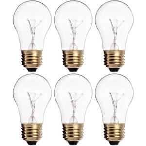 KOR (Pack of 6) A15 25W Incandescent Appliance Bulbs  Clear Finish, E26 Medium Base, 120V  Standard Size for Ovens, Refrigerators, and Lamps