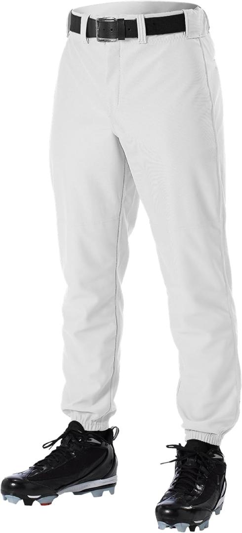 Alleson Athletic Boys' Elastic Bottom Baseball Pants  Classic Fit, Durable Fabric, and Secure Waistband (X-Small, White)