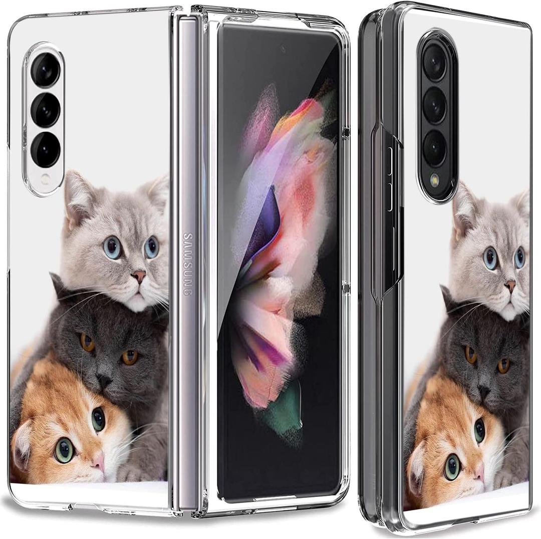 Case for Galaxy Z Fold 3 5G, Cute Cat Anti-Scratch Solid Hard case Protective Shookproof Phone Cover for Samsung Galaxy Z Fold 3 5G