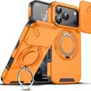 for Apple 17 Pro Max Case with Slide Camera Cover, Military Grade Drop Protection Heavy Duty Shockproof with 360 Rotate Kickstand Case for iPhone 17 Pro Max.Slide Orange