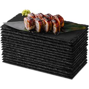 Hoolerry 15 Pcs 8 x 4 Inch Slate Charcuterie Boards Bulk, Mini Slate Cheese Board Black Sushi Platters Individual Stone Serving Tray Plates for Food, Appetizers, Cheese, Meat, Party