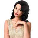 H&Bwig 1920s Flapper Wig Long Curly Bob Wigs For Women Lady 20's Party Cosplay Halloween Black Vintage Wigs