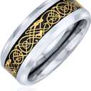 Personalize Two Tone Celtic Knot Dragon Carbon Fiber Inlay Couples Silver Gold Tones Titanium Wedding Band Rings For Men For Women Comfort Fit 8MM Wide In Blue Black Golden Colors Customizable 6.5