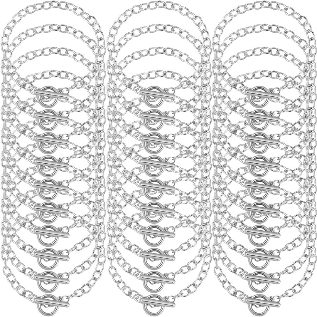 30 Pieces Bracelet Chains with OT Toggle Clasp Link Chains DIY Jewelry Making Round Link Bracelets for Girlfriend Wife Lover Mother(Silver)