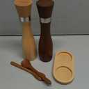 Solid Beech Wood Salt & Pepper Grinder 5PC Set, 9.25inch Manual Mills with Tray & Wooden Spoons, Adjustable Coarseness Ceramic Core,Refillable Non-Slip Base for Kitchen Countertop Dining Decor