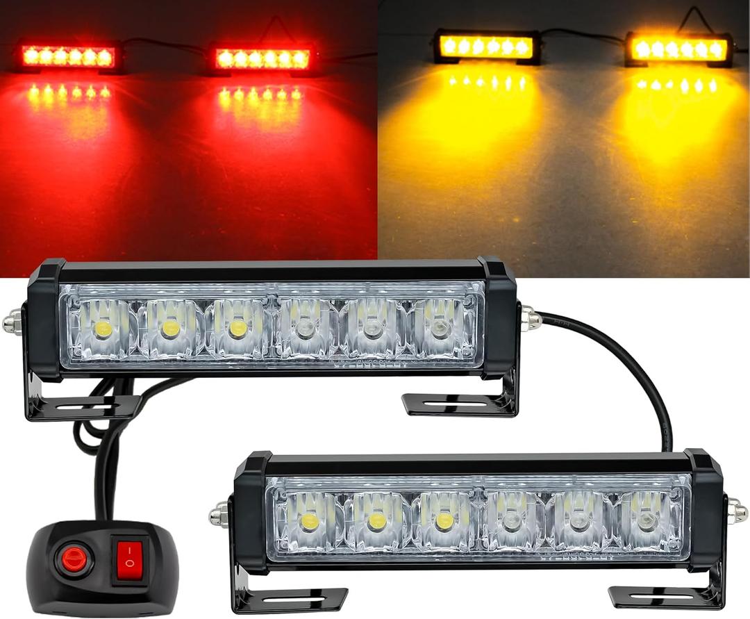 STDYSUN LED Emergency Strobe Lights Bar 2Pcs Red Yellow Double Color Warning Police Grille Lights Bar Surface Mount Fit for Motorcycle POV Utility Vehicle Construction Vehicle and Tow Truck Van (Red Change Amber)