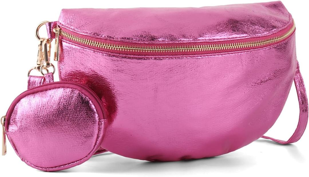 Crossbody Bags for Women Fashion Sling Purse Shoulder Bag Fanny Pack Leather Causal Chest Bum Bag Cross Body Purse (Rose)