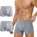 Battewa Cotton Incontinence Underwear for Men Light Protective Boxer Brief Leak Proof Underwear for Bladder Leakage 50ml (Large, Gray)