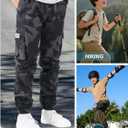 Boys Cargo Joggers Drawstring Jogging Pants Kids Elastic Waist Trousers 5-14 Years (9-10 Years, Camo Blue)