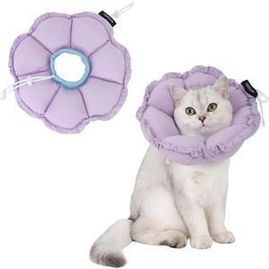 H HIDREAM Soft Cat Cone Collar Cute Adjustable Cat Recovery CollarElizabethan e Collar that can Protect Head and Foot WoundsPurple Flower All-Season Style