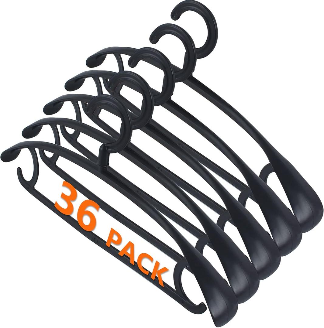 DEDU Plastic Clothes Hangers 36 Pack, Extra Thick Wide Shoulder Coat Hangers with 360 Swivel Hook Non Slip, Sweater Hangers Suit Hanger for Suits, Sweater, Dresses, Pants (Black)
