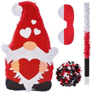Lewtemi Valentine Gnomes Piata with Piata Stick with Blindfold Confetti Set Gnome Decoration for Birthday Anniversary Decoration Supplies