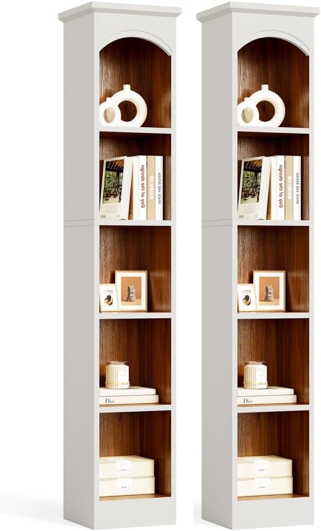 LITTLE TREE 70.9" Tall Bookshelf, 5-Tier Open Bookcase with Cubes, Bookshelves with Storage Space, Freestanding Narrow Bookcase for Home Office, White, 2 Pack