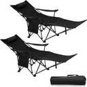 Karenhi 2 Pcs 2-in-1 Reclining Camping Chair with Removable Footrest Folding Recliner Camping Portable Beach Lounge Chair Oxford Fabric Reclining Design with Pillow Pockets Carry Bag