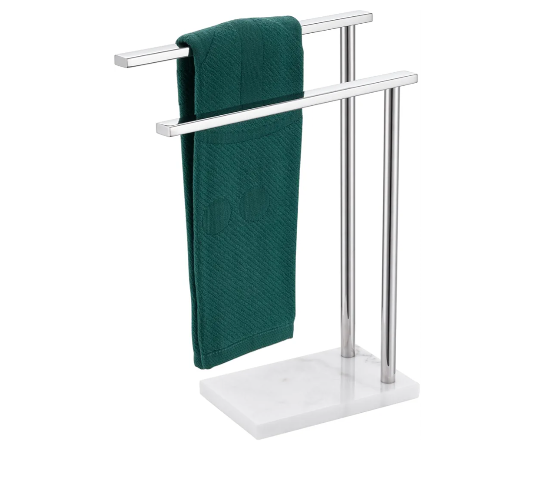 Hand Towel Holder Chrome for Bathrooms Vanity Countertop 2-Tier Towel Rack Free Standing with Thicken Marble Base, Polished Stainless Steel AN7003CH