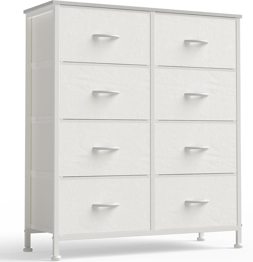 OLIXIS 8 Drawer Storage Dresser with Wood Top - Wide Fabric Chest Organizer for Bedroom, Closet, Living Room,Tower Cabinet, TV Stand, Hallway Entryway Furniture,White, 11.8"D x 31.8"W x 36.6"H