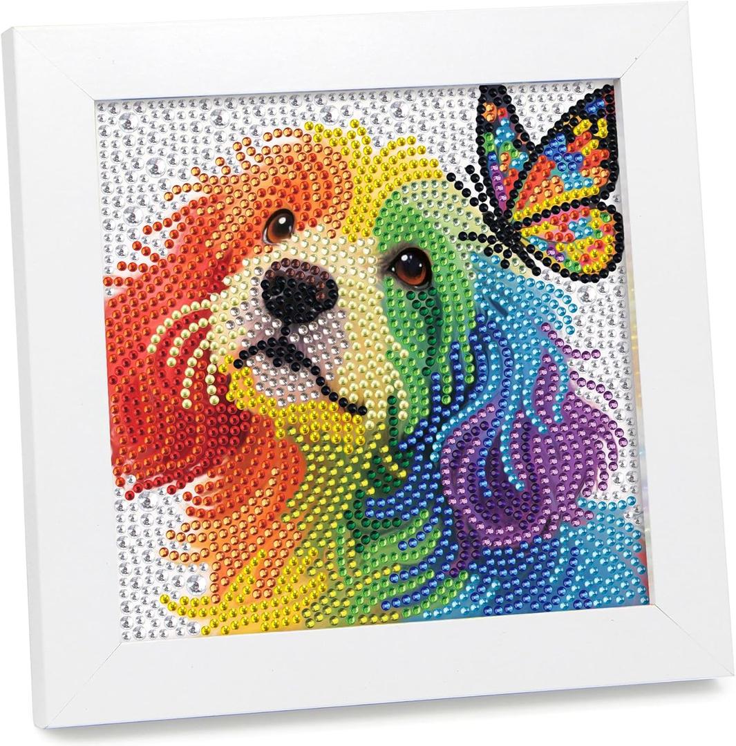 geesfayan Diamond Art Kits for Kids Ages 8-12,6 Inch DIY Gem Art Painting with 7 Inch Frame, Complete Starter Kit for Beginners, Creative Arts & Crafts Gift for Girls & Boys (Butterfly Dog)