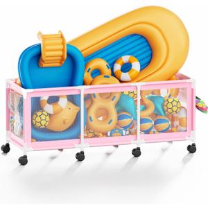 365 Gallon 103" Pool Storage Bin XXXL Extra Large Swimming Pool Float Storage Bin, Pool Noodles Holder, Toys, Floats, Balls and Floats Equipment Mesh Rolling Storage Organizer Bin, 103" Lx32 Wx35 H (Pink)