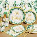 Ecomore Girl Boy Sage Green Baby Shower Decorations 247 PCS (25 Guest) Boho Greency Party Supplies with Paper Plate Napkin Cup Cutlery & Tablecloth Oh Baby Backdrop Balloon Kit for Gender Reveal Decor