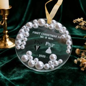 2 x 
Premium Wedding Gifts for Couples 2025 Mr and Mrs Bridal Shower Newlywed Couple Crystal Glass First Christmas Married Ornament (Glass First Christmas)