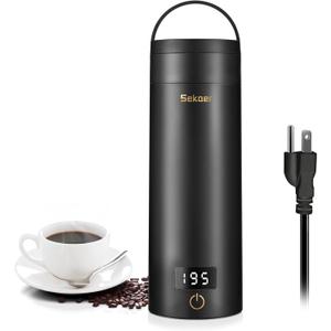 Sekaer Travel Electric Tea Kettle Portable Small Mini Coffee Kettle, with 4 Variable Presets, Personal Hot Water Boiler 304 Stainless Steel with Auto Shut-Off & Boil Dry Protection, SY-618B (Black Gold)