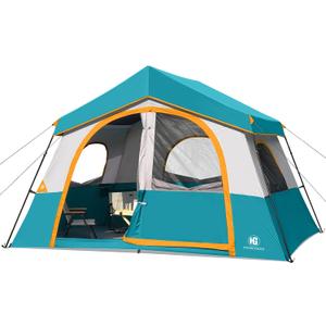 HG 8 Person Camping Tent, Portable Cabin Tent for Camp, Windproof Fabric Easy Set Up Family Tent Outdoor for Hiking, Backpacking, Traveling