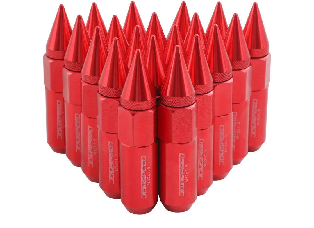 JDMSPEED New Red 20PCS M12X1.5 Cap Spiked Extended Tuner 60mm Aluminum Wheels Rims Lug Nuts
