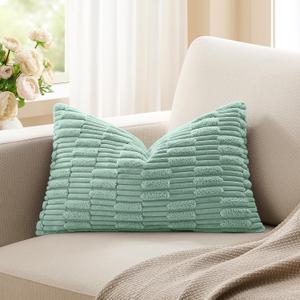 Kevin Textile 14x24 Inch Lumbar Pillow Cover 1 Pack Soft Plush Stripe Decorative Rectangle Cushion Elegant Double-Sided Corduroy Texture Pillow Cover for Couch Sofa Chair Bed Home Decor, Dusty Green