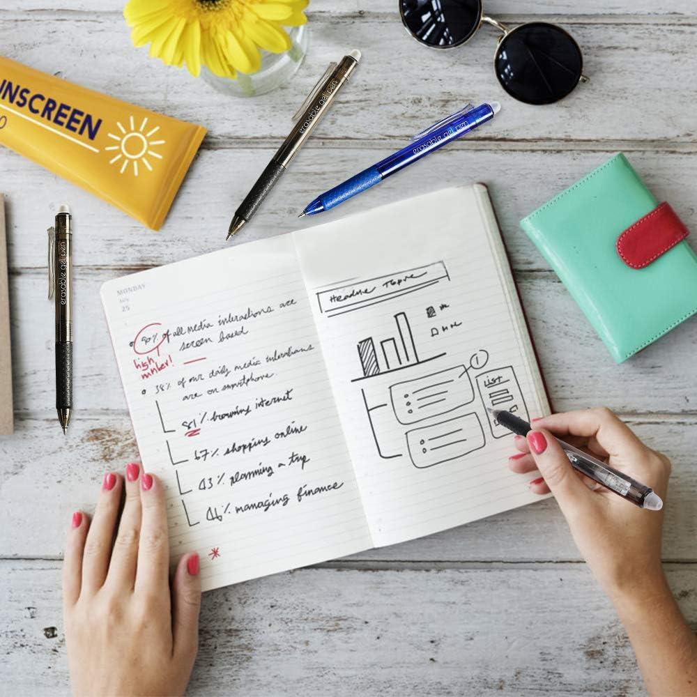 Erasable Gel Pens, 18 Pack Retractable Erasable Pens Clicker, Fine Point, Make Mistakes Disappear for Writing Planner and Crossword Puzzles