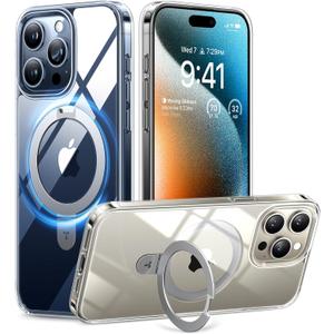 TORRAS Magnetic Ostand for iPhone 15 Pro Max Case, [Military Grade Drop Tested][Compatible with MagSafe][Build in Kickstand] Clear Slim Hard Back Soft Edge Anti-Fingerprint 6.7" 2023, Clear