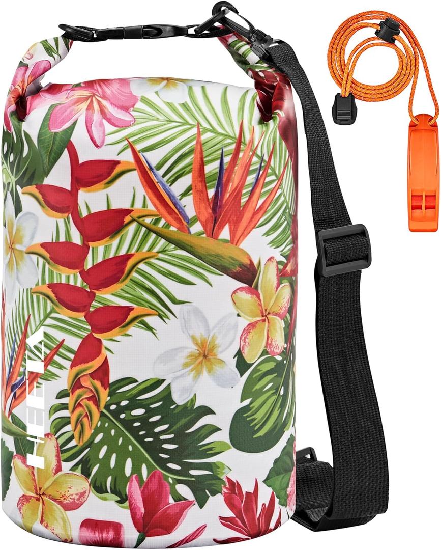 HEETA Waterproof Dry Bag for Women Men(Upgraded Version) 5L/10L/20L/30L/40L Roll Top Lightweight Dry Storage Bag Backpack with Emergency Whistle for Travel, Swimming, Boating, Kayaking, Camping, Beach (Flower)