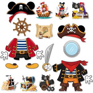 19 Pcs Cruise Door Decorations Magnetic, Pirate Captain Mouse Dress Up Nautical Family Vacation Cruise Ship Door Magnets, Fun Magnetic Ship Cabin Signs Fridge Magnets Decor