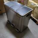 SONGMICS LTB54NL Trash Can, Pedal Type, 3 Sorting, 9.8 x 5.9 gal (3 x 18 L), 3 Inner Buckets, Stainless Steel, Airtight, Noiseless, Stylish, Horizontal Type, Indoor, Kitchen Veranda, Lid Included