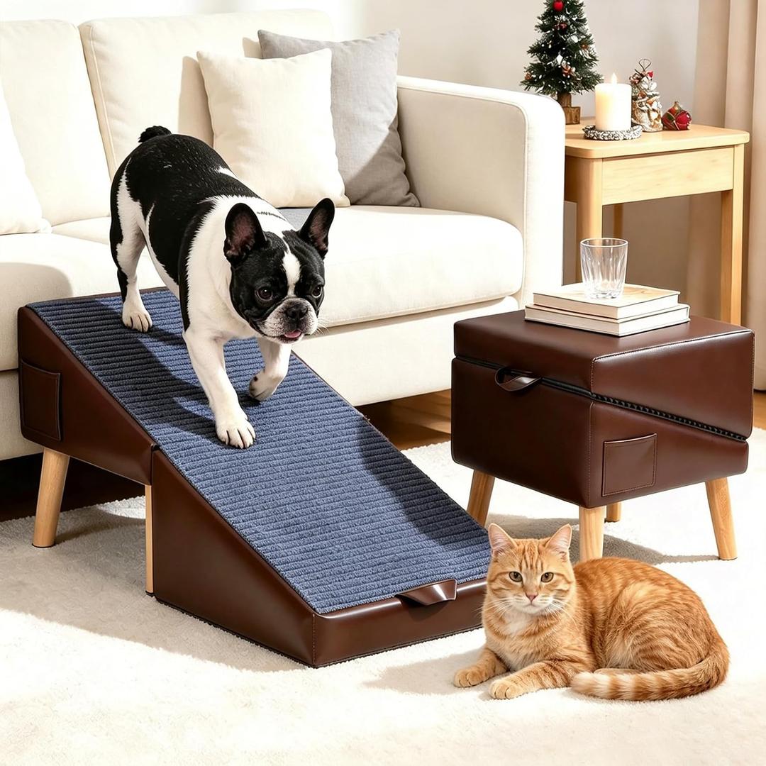 Dog Stairs for Small Dogs, 2 in 1 Dog Ramp for Bed/Couch, Foldable Ottoman