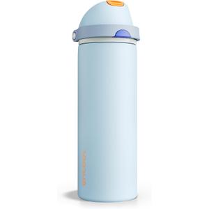 Insulated Water Bottle with Straw - Encool Stainless Steel Water Bottle with Push Button Lid, Leak-Proof & BPA-Free, Keeps Cold for 24 Hours for Sports, Travel, Gym (24 oz, Hazy Blue-Blue)