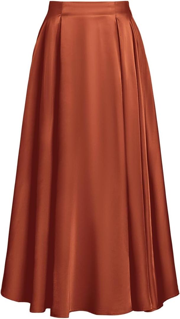 RIHOAS Long Skirts for Women High-Waisted A-Line Skirt Acetate Flowy Pleated for Elegant Office Work Spring Fall, Size L