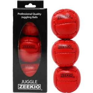 Zeekio Galaxy Juggling Balls - Premium 12 Panel Genuine Leather Balls - 130g - 67mm - Pack of 3 (Red)