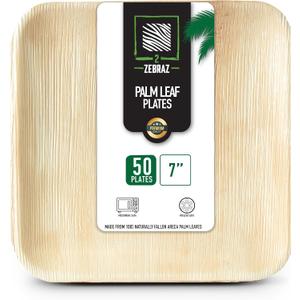 Premium 7 Palm Leaf Disposable Plates  Set of 50, Heavy-Duty Appetizer Plates, Compostable & Microwave Safe, Natural Plastic Alternative for Parties & Desserts