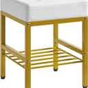 IBUYKE Square Makeup Stool with Adjustable Feet and Storage Space, Footrest Chair, PU Vanity Seat, Multi-Use as Small Side Table or Ottoman, for Bedroom, White LG-60W