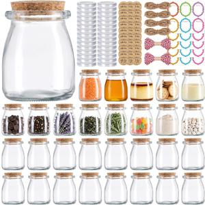 BIGIVACA 30 Pack 7oz Glass Jars with Cork Lids & PE Lids, Yogurt & Candle Jars for Making Candles, Small Mason Jars for Spices, Candy, Bath Salts, Wedding, Party & Baby Shower Favors