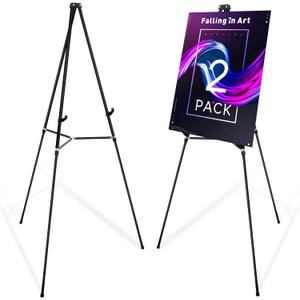 Falling in Art 66" Aluminum Display Easel, Presentation Stand with Adjustable Height for Signs, Posters, and Whiteboards, Black 2 Pack