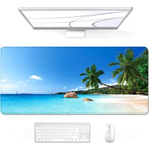 Auhoahsil Large Mouse Pad, XXL Gaming Mousepad, Desk Mat for Desktop, Thick Rubber, Big & Long Size, Stitched Edges, Full Desk Pad for Laptop & Computer, Extended 31.5 x 11.8 in, Beach Coconut Tree