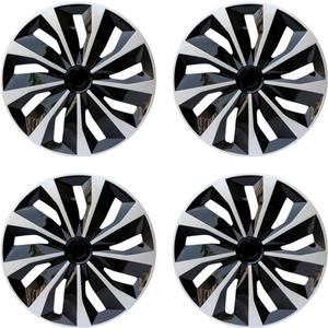 Hubcap Wheel Covers Replacement Size R15 Hub Caps Universal-Fit Steel Wheel Rims Cover ABS Tire Cap for Most Cars Trucks Sedans SUV -Set of 4, 15-inch, Silver-Black