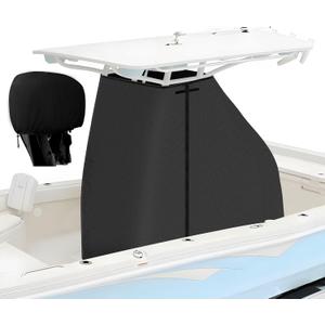 T-Top Center Console Boat Cover, Heavy Duty 1200D Waterproof T Top Console Cover with Motor Cover, UV Resistant Polyester T-Top Boat Cover, Black(60" L x 48" W x 66" H)