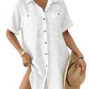 Bsubseach Swimsuit Coverup for Women Swiss Dot Bathing Suit Swimwear Button Down Beach Shirt Cover Up Resort Wear Boho Floral White XL