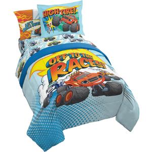 Jay Franco Blaze and The Monster Machines Off to The Races 5 Piece Twin Size Bed Set - Includes Comforter & Sheet Set - Super Soft Fade Resistant Microfiber (Official Blaze Products)
